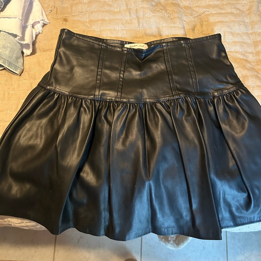 Mustard Seed Black Faux Leather Circle Skirt